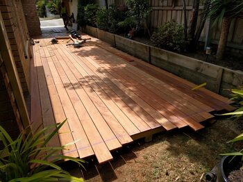 Outdoor living deck during construction